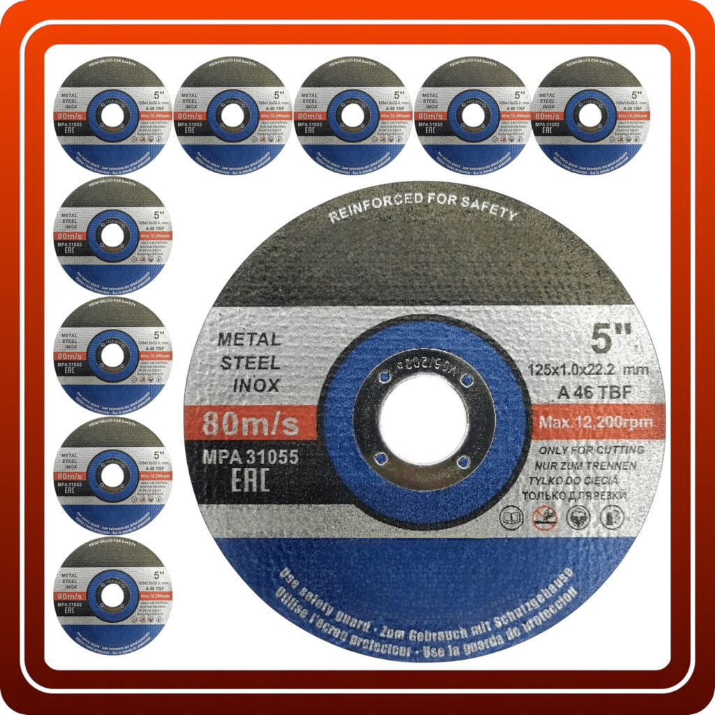TARCZA DO CIĘCIA METALU Stali Tarcze Zestaw 10 sztuk 125x1.0x22.23 mm