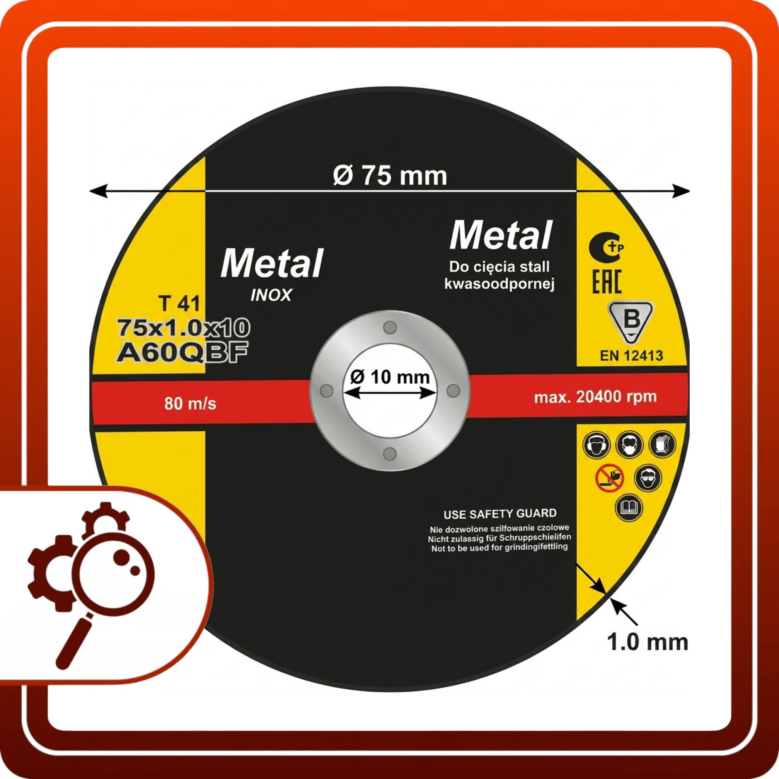 Tarcza Do Cięcia Stali 75mm 10szt Kwasoodpornej INOX Metalu Otwór 10mm