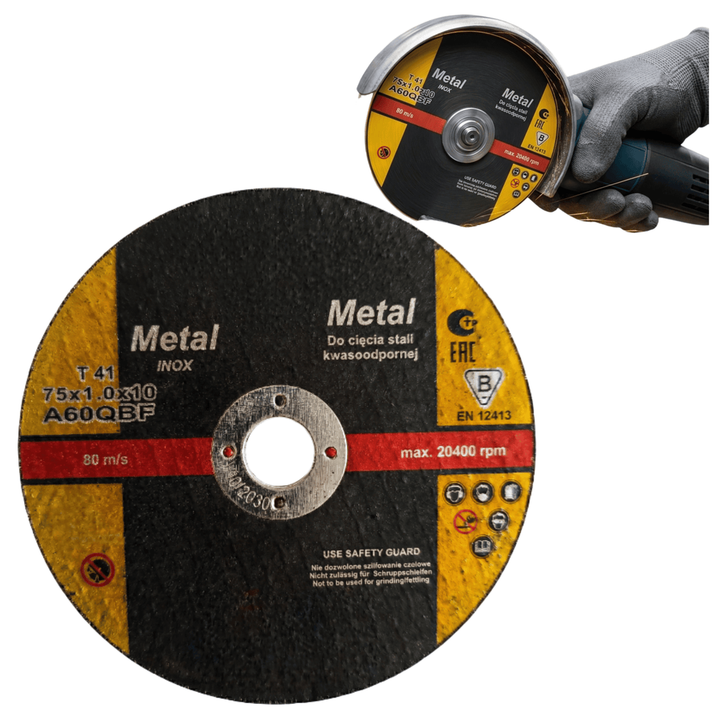 Tarcza Do Cięcia Stali 75mm 10szt Kwasoodpornej INOX Metalu Otwór 10mm