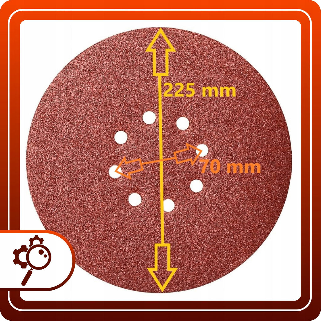 10szt Papier Ścierny 225mm P120 z 8 Otworami Rozstaw 70mm Rzep Krążek Do Żyrafy