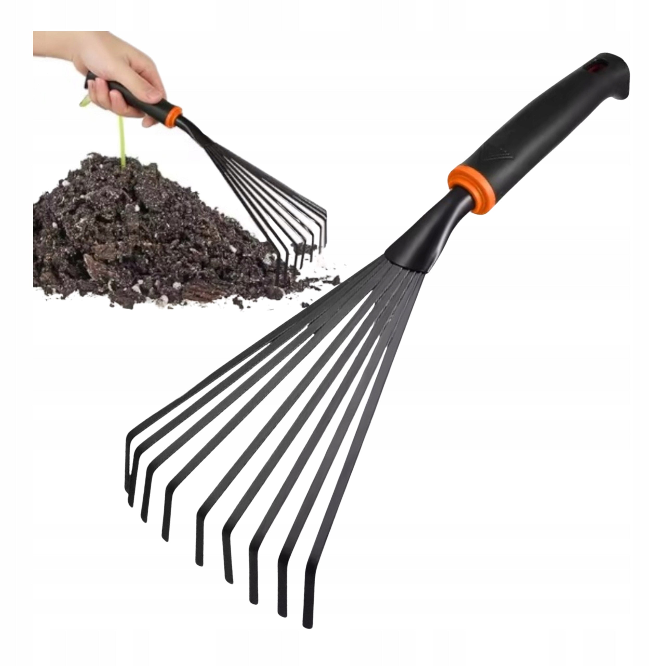 Małe grabki metalowe ogrodowe pazurki do liści 36 cm do ogródka ręczne