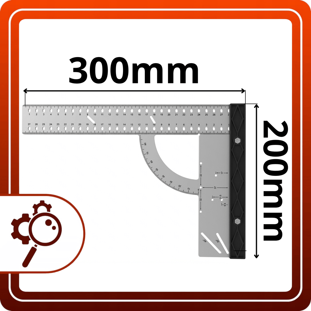 Kątownik Stolarski Ślusarski 300x200mm Stalowy z Kątomierzem Szablonami