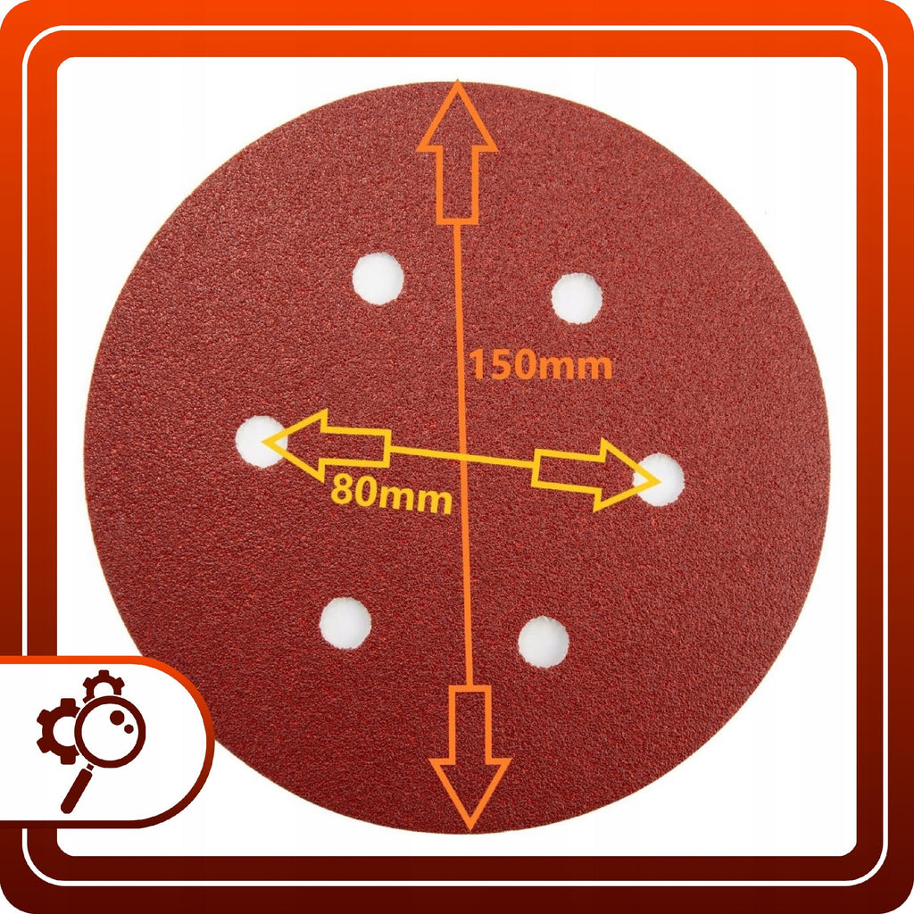 10x Papier Ścierny 150mm P40 KRĄŻEK NA RZEP do szlifierki wiertarki dysk