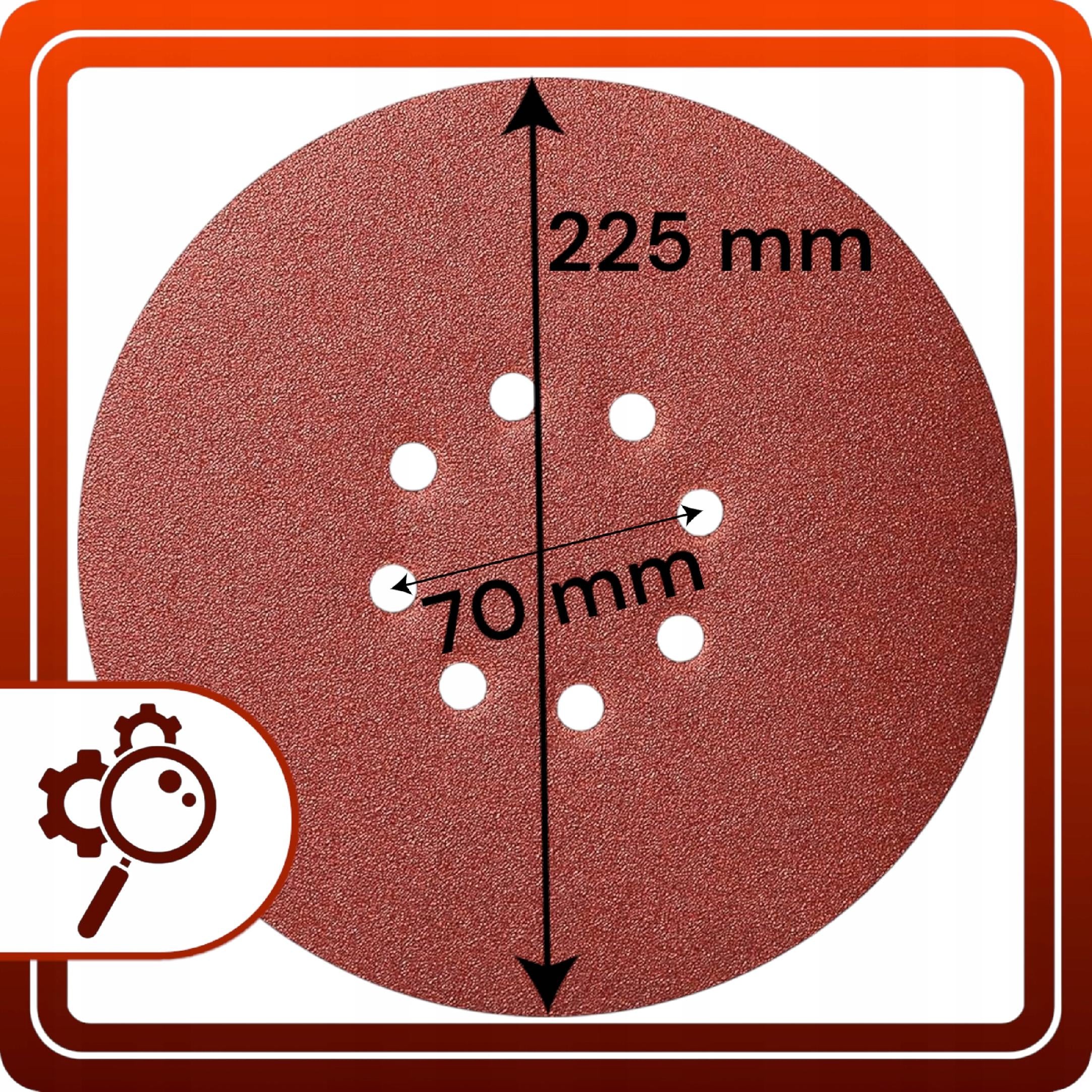 10szt Papier Ścierny 225mm P240 z 8 Otworami Rozstaw 70mm Rzep Krążek Do Żyrafy