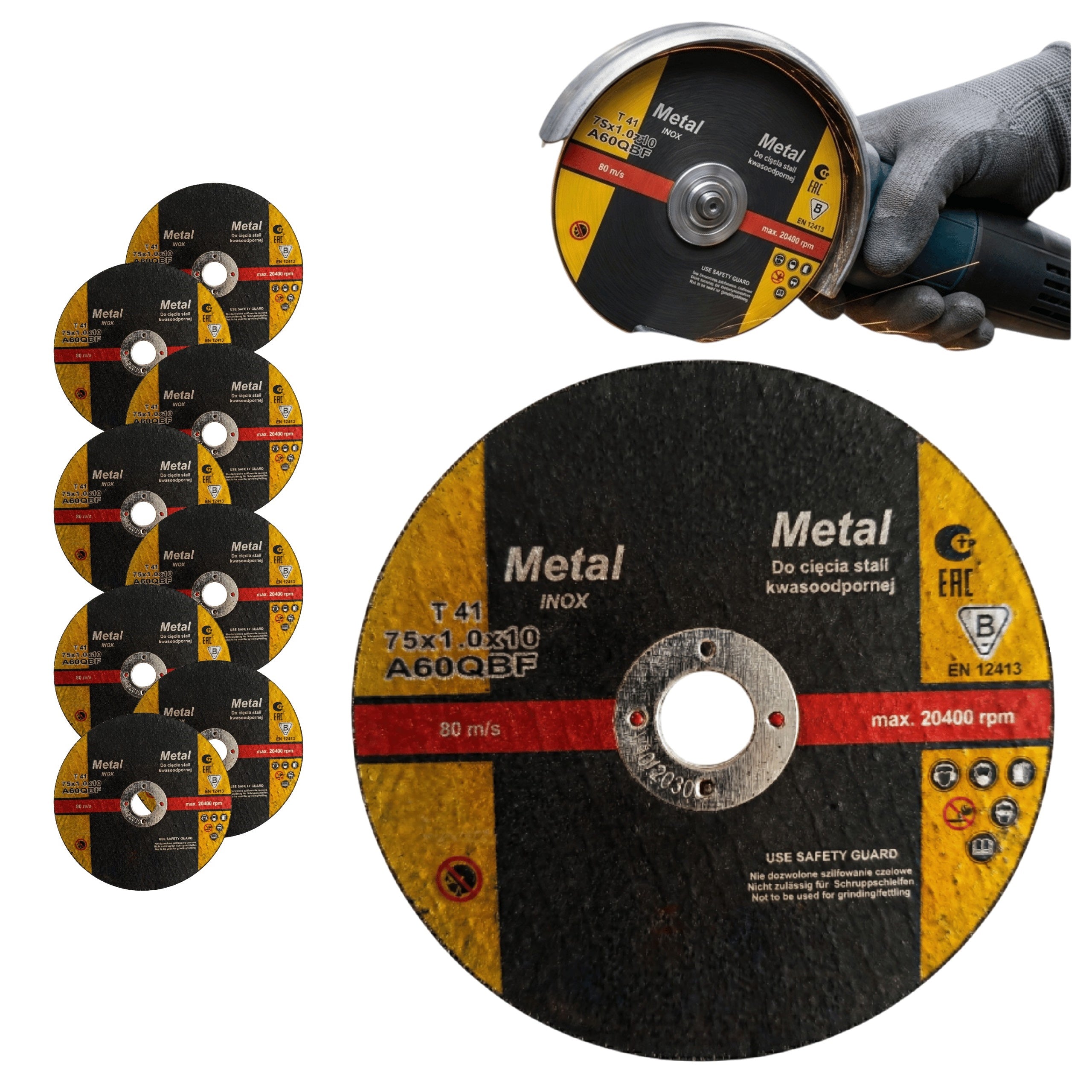 Tarcza Do Cięcia Stali 75mm 10szt Kwasoodpornej INOX Metalu Otwór 10mm