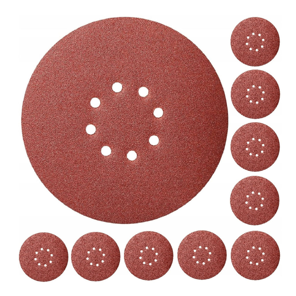 10szt Papier Ścierny 225mm P240 z 8 Otworami Rozstaw 70mm Rzep Krążek Do Żyrafy