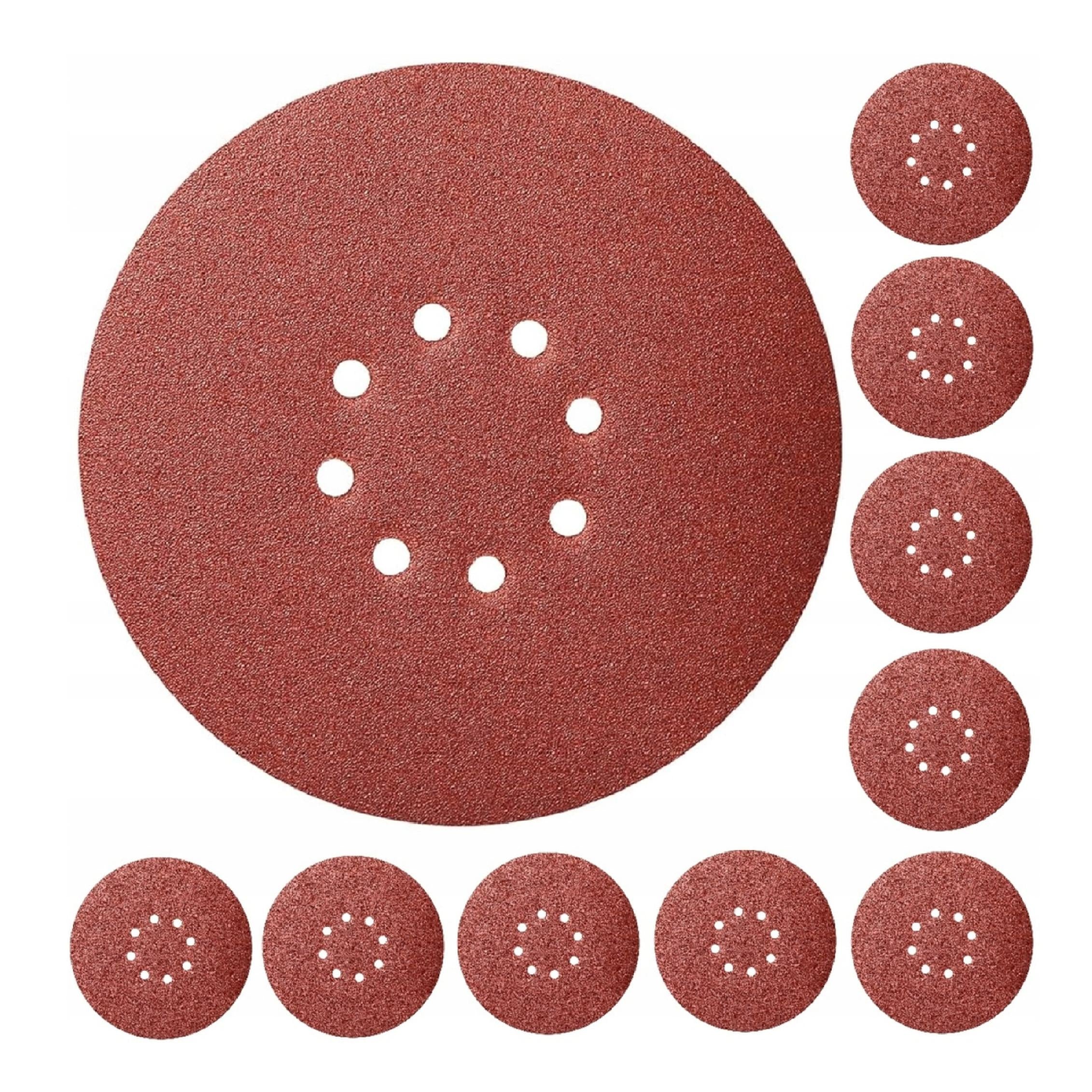 10szt Papier Ścierny 225mm P240 z 8 Otworami Rozstaw 70mm Rzep Krążek Do Żyrafy