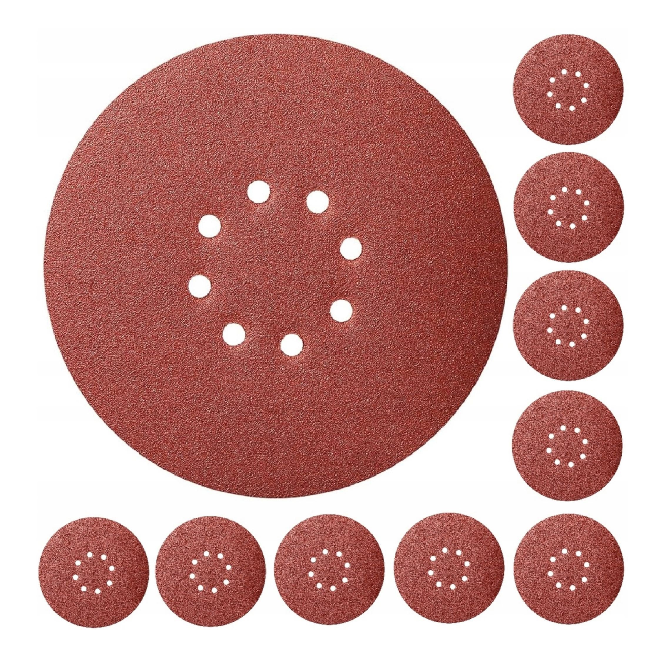 10szt Papier Ścierny 225mm P120 z 8 Otworami Rozstaw 70mm Rzep Krążek Do Żyrafy