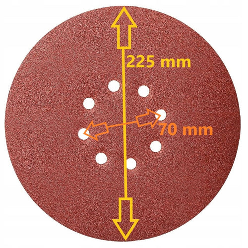 10szt Papier Ścierny 225mm P100 z 8 Otworami Rozstaw 70mm Rzep Krążek Do Żyrafy