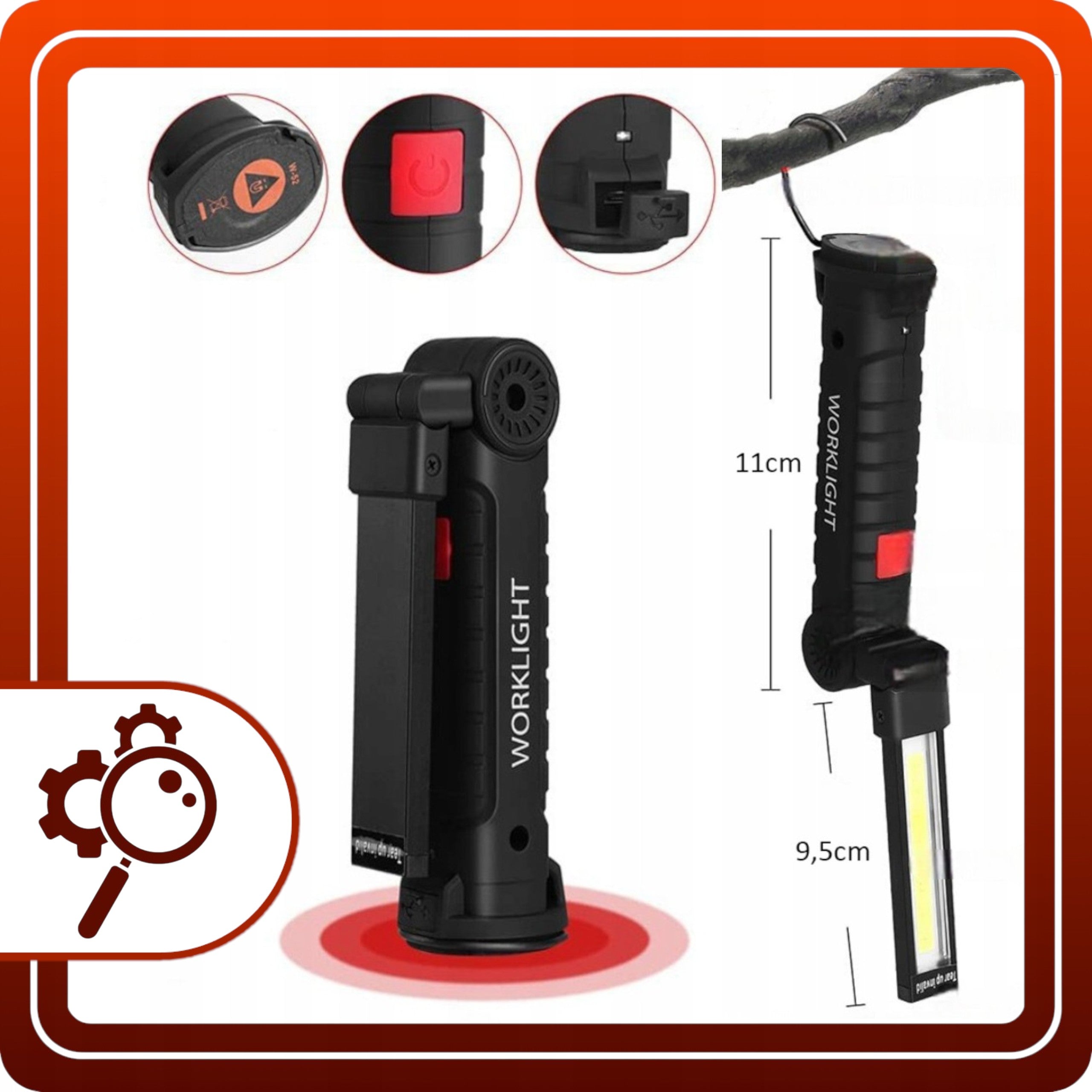 Lampa warsztatowa Składana Lampka Latarka USB LED Magnes Haczyk Hak Mocna