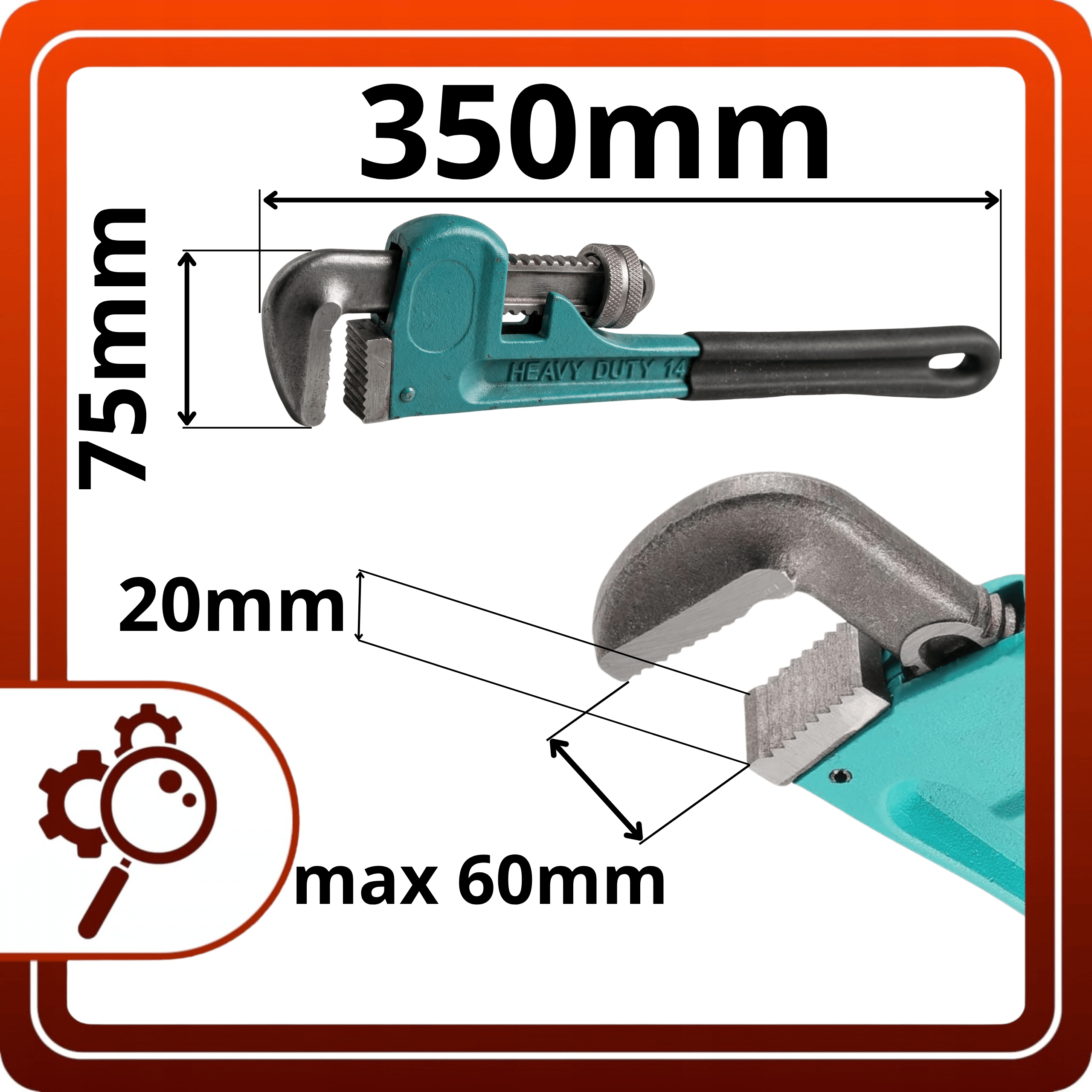 Klucz Nastawny Do Rur 14 Cali 350mm Stillson Mocny CrV Rozstaw 60mm Żabka