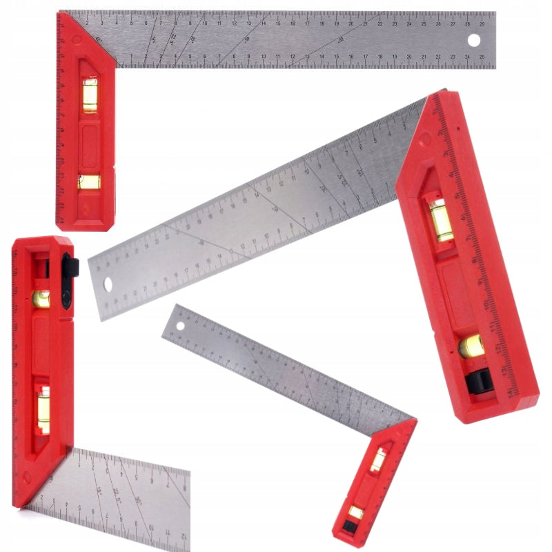 PROFESJONALNY KĄTOWNIK ALUMINIOWY STOLARSKI Z POZIOMICĄ 30cm