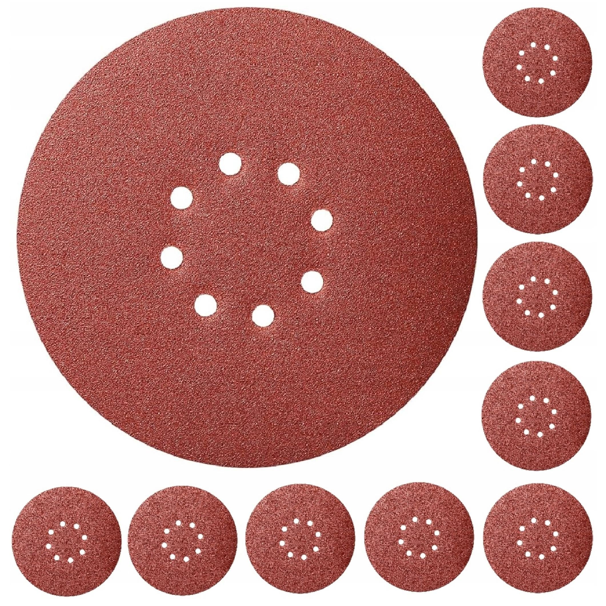 10szt Papier Ścierny 225mm P100 z 8 Otworami Rozstaw 70mm Rzep Krążek Do Żyrafy