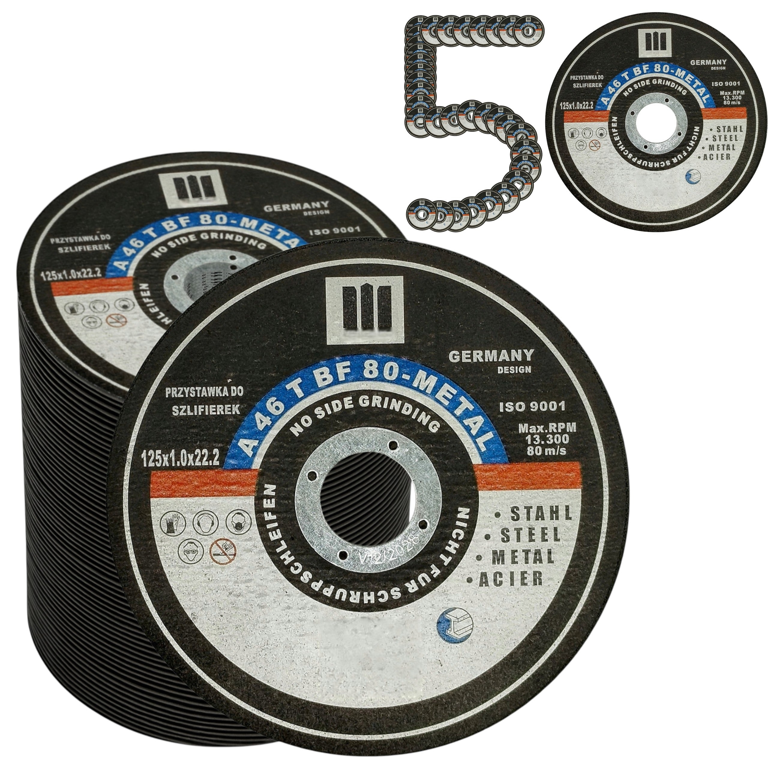 TARCZA TARCZE DO CIĘCIA STALI METALU Zestaw 50 sztuk 125x1.0x22.23 mm