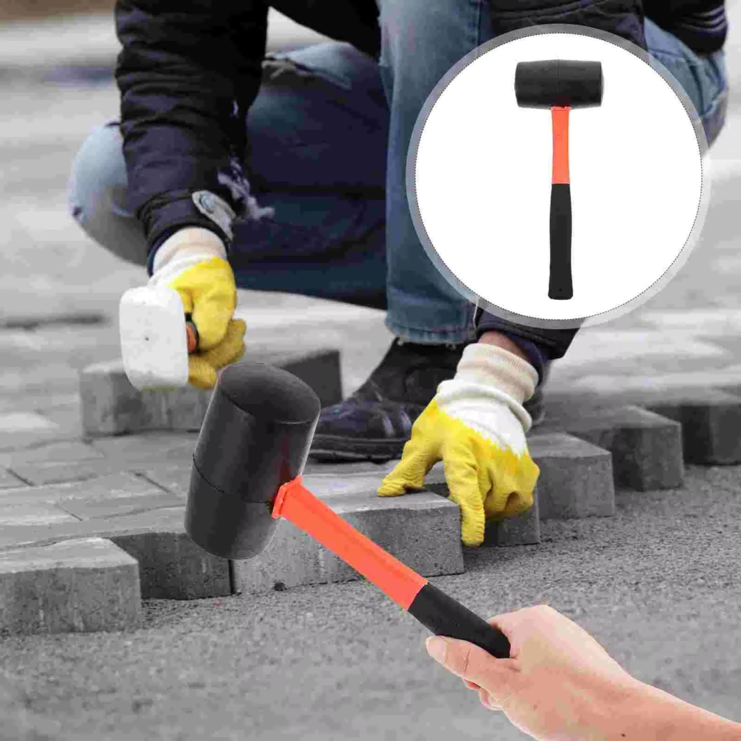 MŁOTEK GUMOWY BRUKARSKI 350g Z RĄCZKĄ FIBERGLASS Do kostki bruku