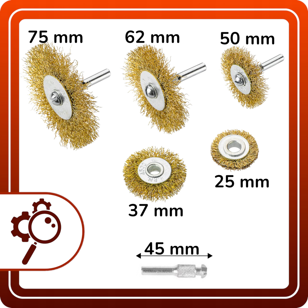 Szczotki Druciane 5 szt. 25 37 50 62 75mm Trzpieniowe Do Wkrętarki Wiertarki