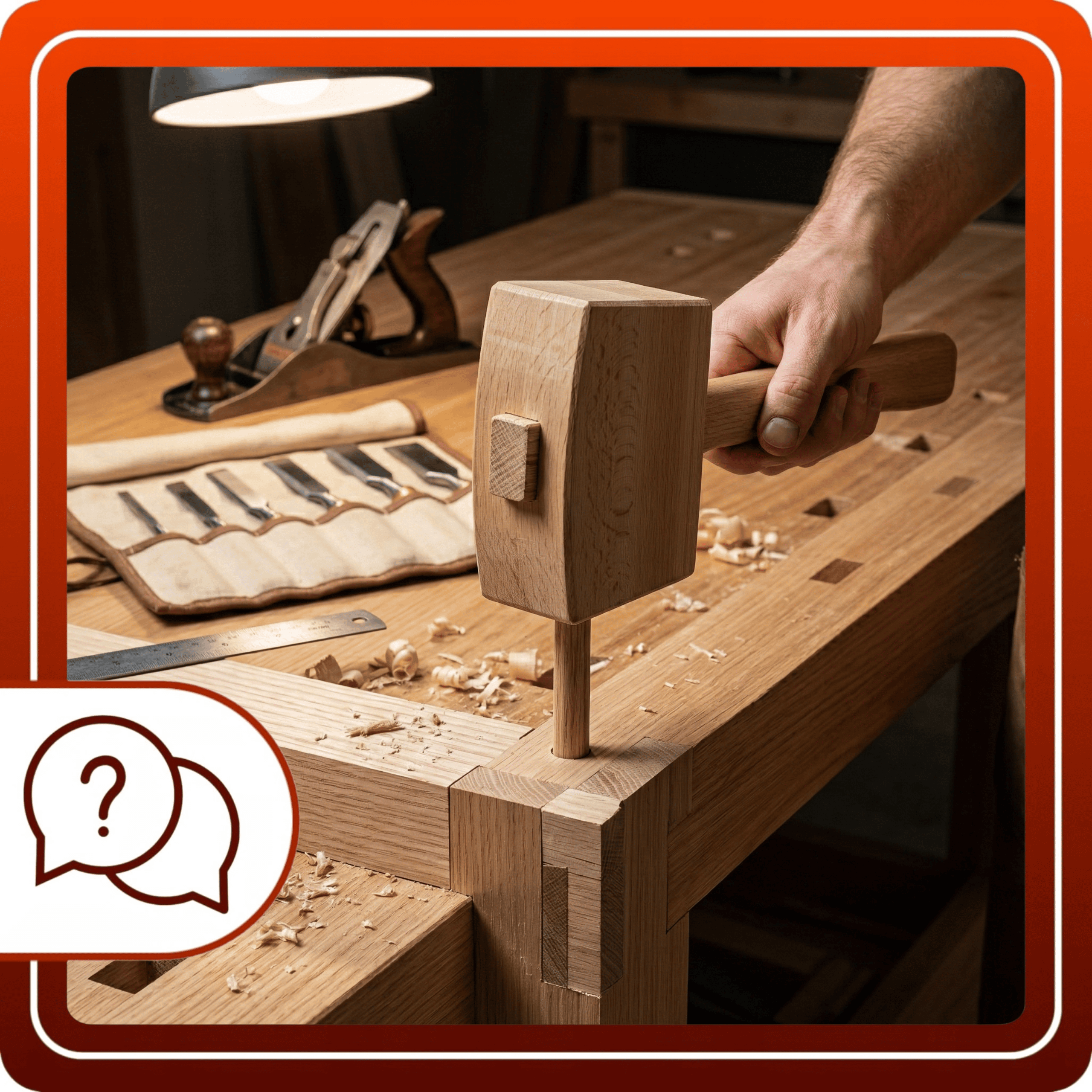 Młotek Drewniany Stolarski 500g Bukowy 315mm Podbijak Do Dłuta Kwadratowy