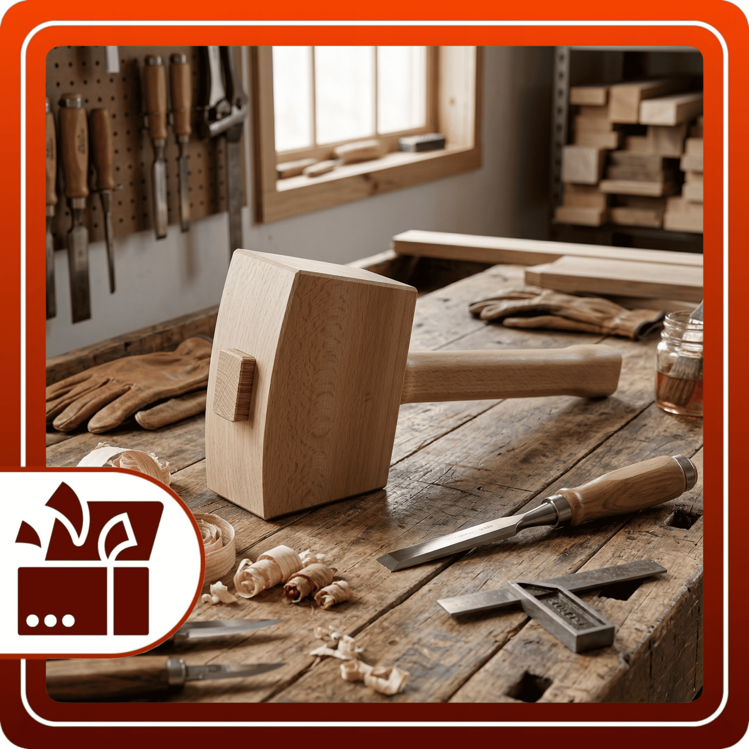 Młotek Drewniany Stolarski 500g Bukowy 315mm Podbijak Do Dłuta Kwadratowy