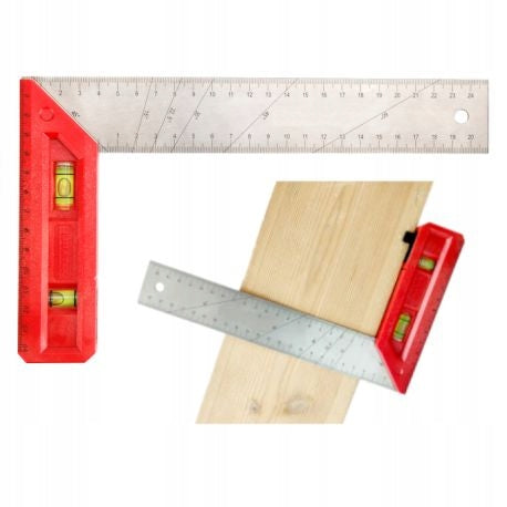 PROFESJONALNY KĄTOWNIK ALUMINIOWY STOLARSKI Z POZIOMICĄ 30cm