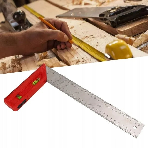 PROFESJONALNY KĄTOWNIK ALUMINIOWY STOLARSKI Z POZIOMICĄ 30cm