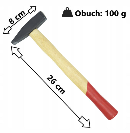 MŁOTEK ŚLUSARSKI KUTY 100g Z DREWNIANYM LAKIEROWANYM TRZONKIEM WARSZTATOWY
