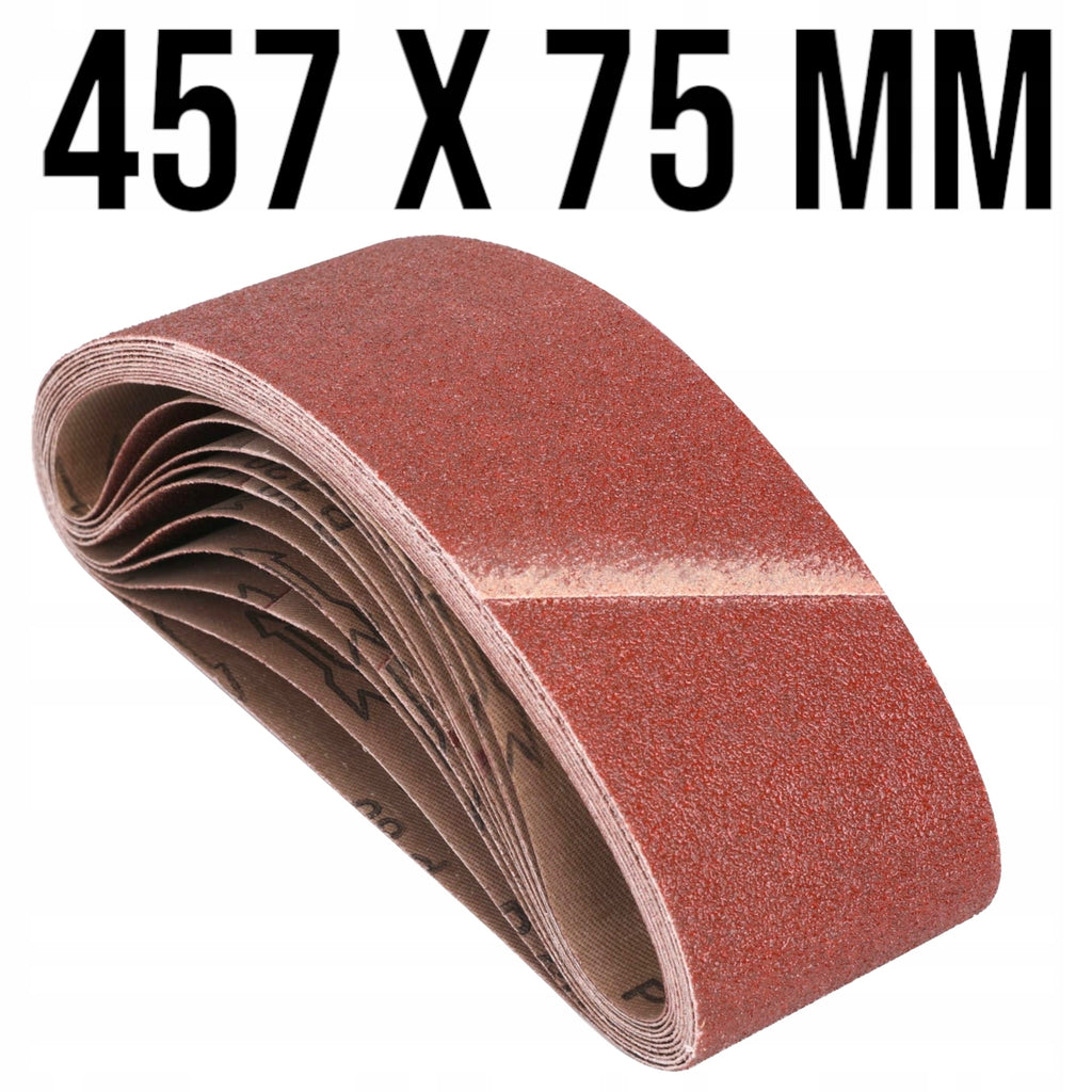 10x Papier Ścierny 75x457 P80 Do Szlifierki Taśmowej Pas Bezkońcowy