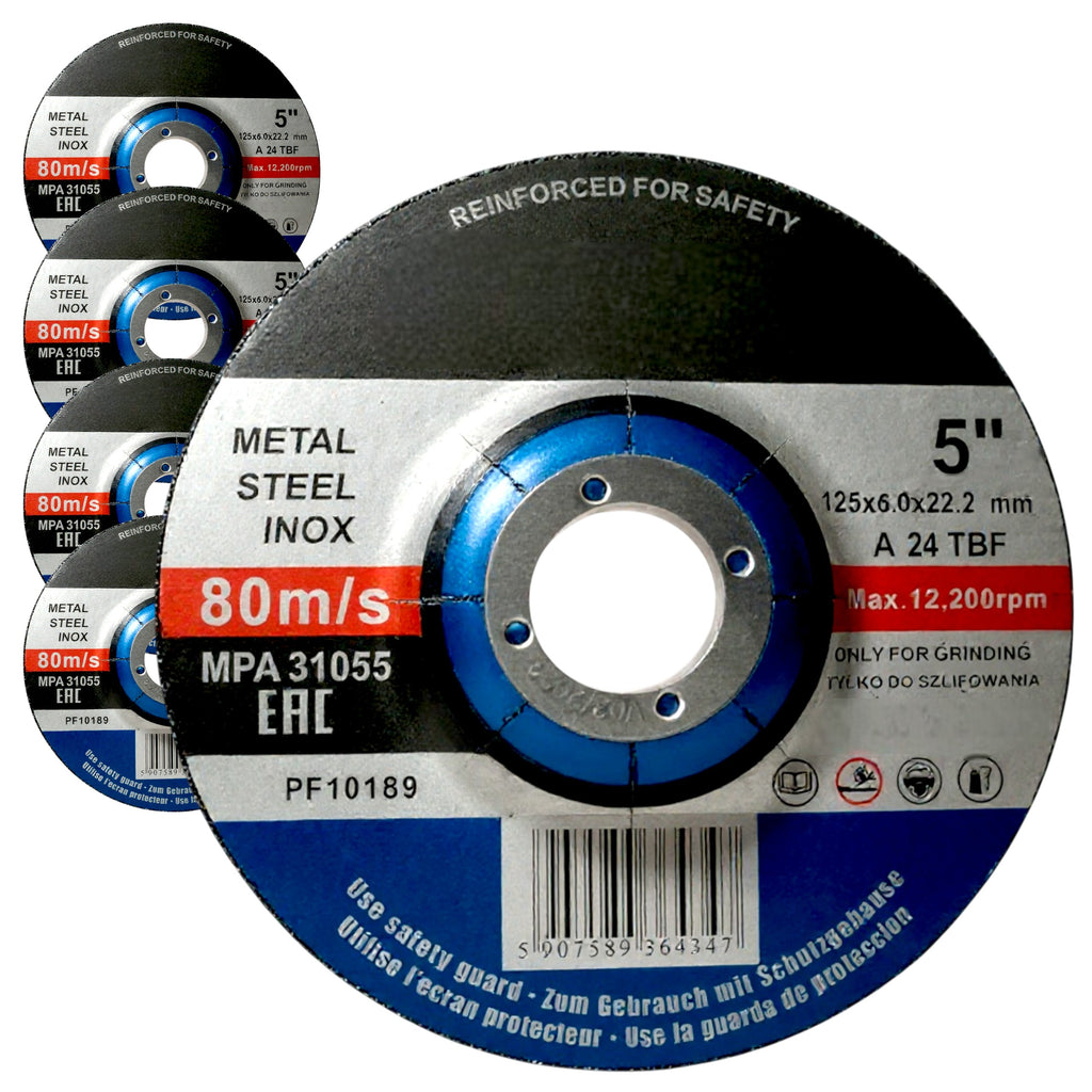 5 sztuk TARCZ NA KĄTÓWKĘ DO SZLIFOWANIA STALI I METALU 125x6x22.23mm GRUBA 6MM