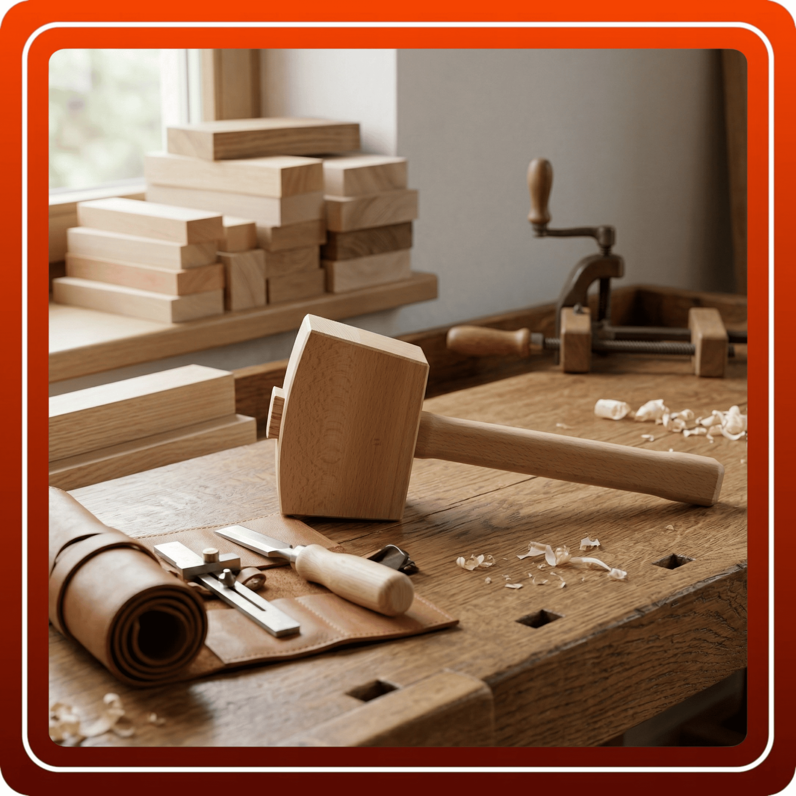 Młotek Drewniany Stolarski 500g Bukowy 315mm Podbijak Do Dłuta Kwadratowy